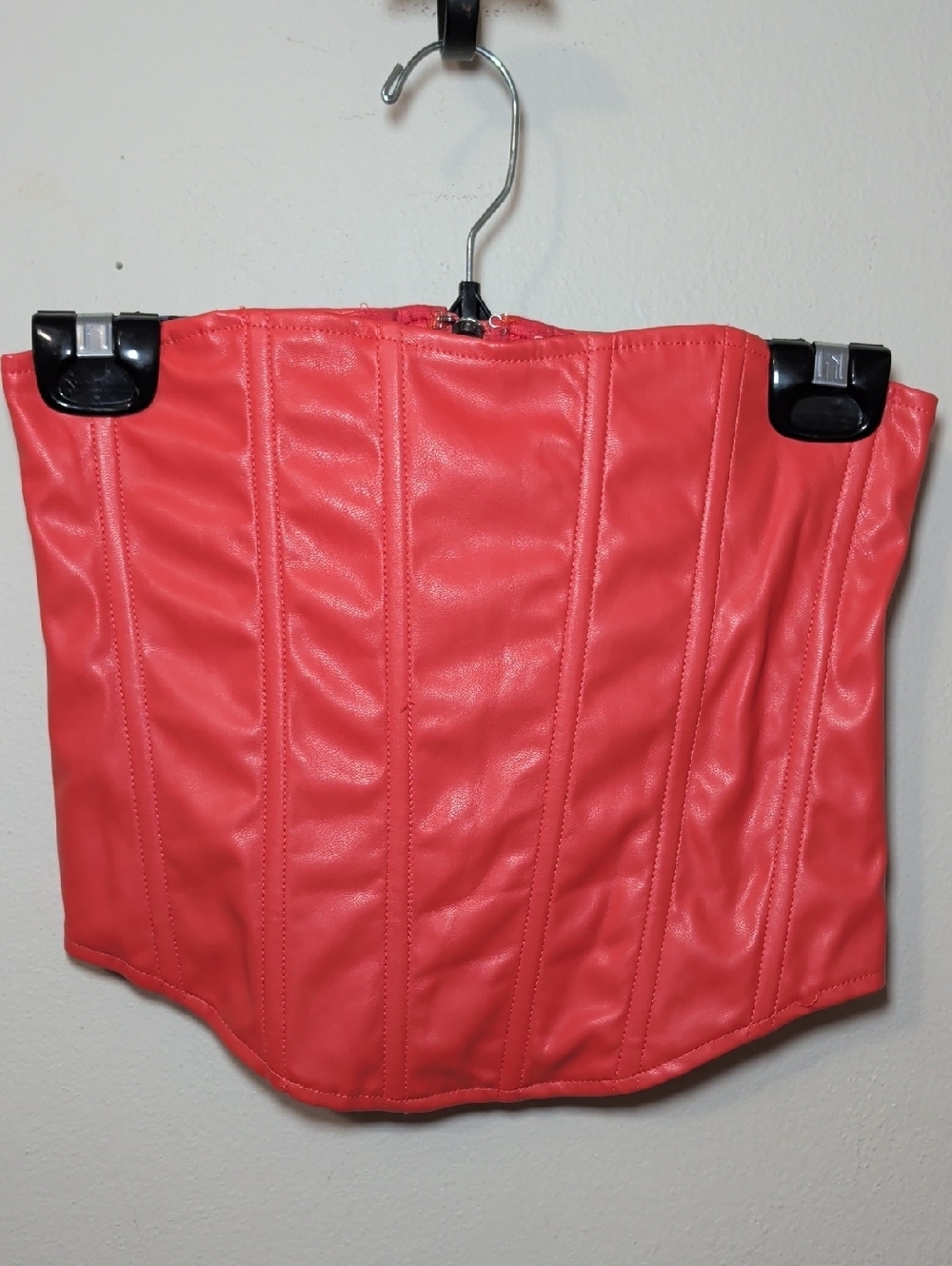 Olivaceous Faux Leather Corset Crop Top Coral Exposed Zipper NEW Women's Size S